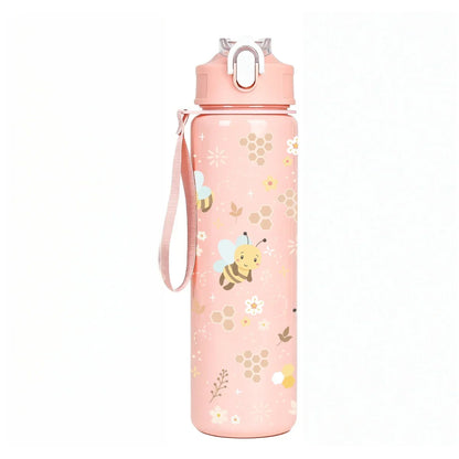 Sweet Honeycomb Bee Pattern Reusable Plastic Water Bottle | Lightweight Leakproof Flip Top Cup for Kids Girls