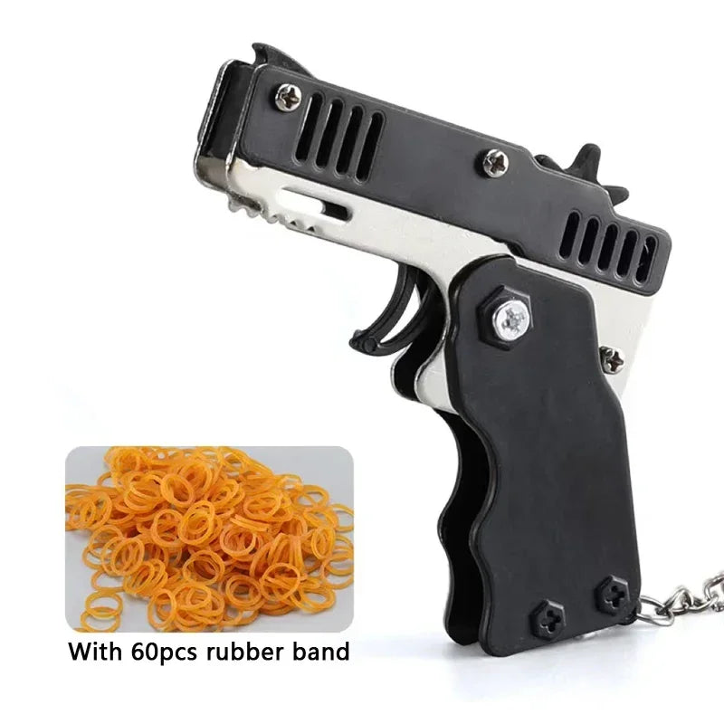 Folding Rubber Band Shooter Keychain Gun | 60-Piece Party Toy Set for Family Fun