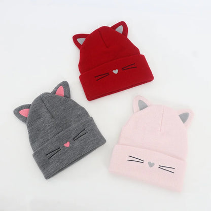 Baby Cartoon Cat Ears Knitted Hat | Warm Cotton Beanie for Toddlers