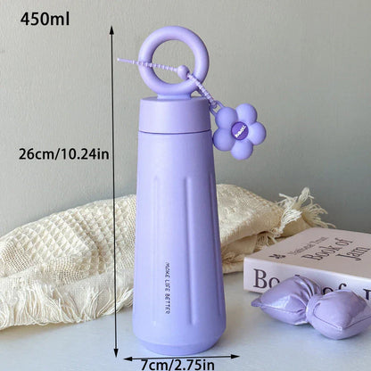 450ml 316 Stainless Steel Vacuum Insulated Water Bottle with Sunflower Pendant | Unisex Thermos for Hot & Cold Drinks