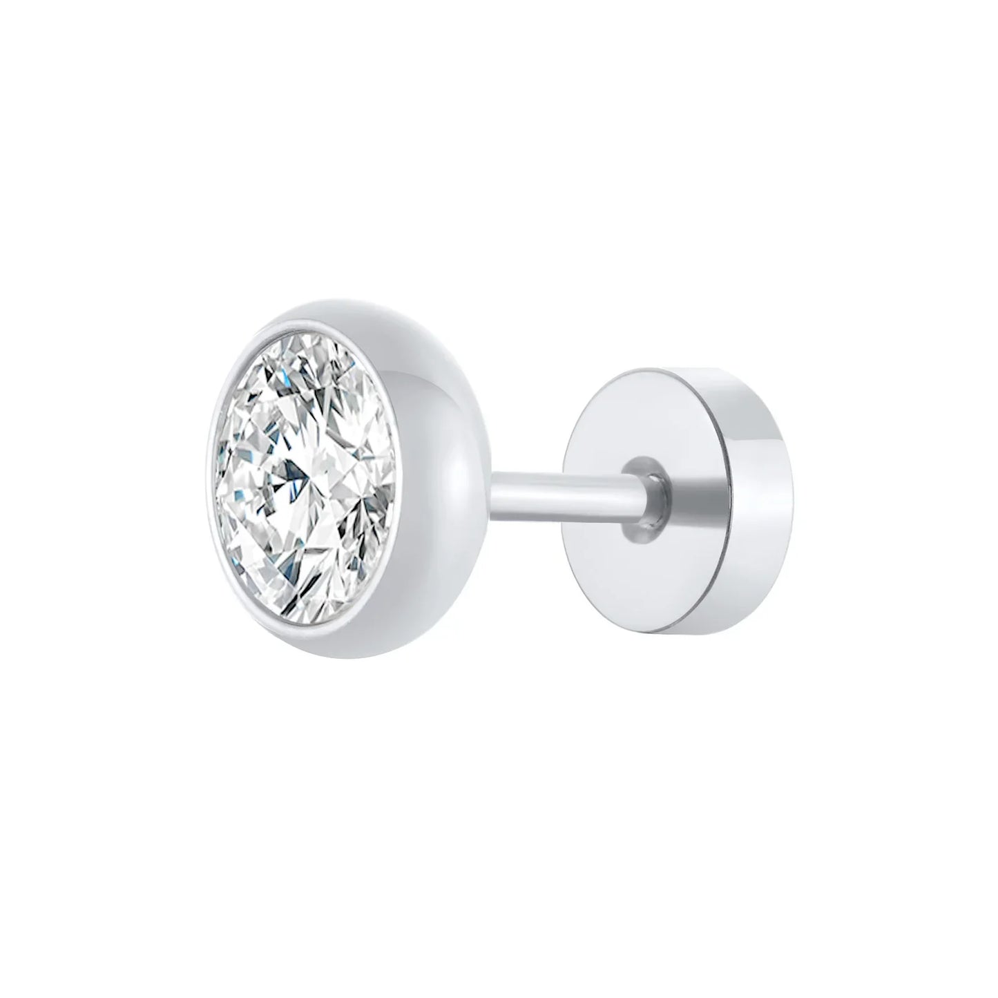 8mm Stainless Steel Screw Back Earrings for Men | Faceted Zircon Studs