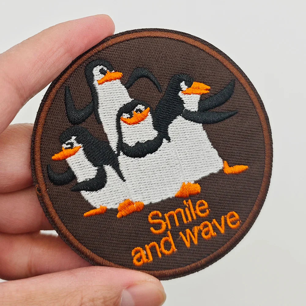 Cartoon Penguin Embroidered Velcro Patch | Tactical Applique for Clothes Bags Hats