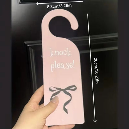 1pc Pink Bow Acrylic Hanging Sign with "Please Knock" Design,Durable Indoor/Outdoor Door Decor for Girls' Room, University Dorms