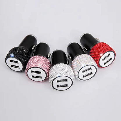 New Bling USB Car Charger 5V 2.1A Dual Port Fast Adapter Pink Car Decor Car Styling Diamond Car Accessories Interior for Woman