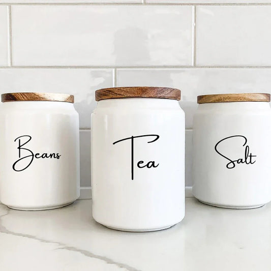 Kitchen Canister Labels Sticker Set | Waterproof Vinyl Decals for Tea Coffee Sugar