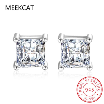 Princess Cut Moissanite Stud Earrings | VVS Simulated Diamond 925 Sterling Silver Jewelry