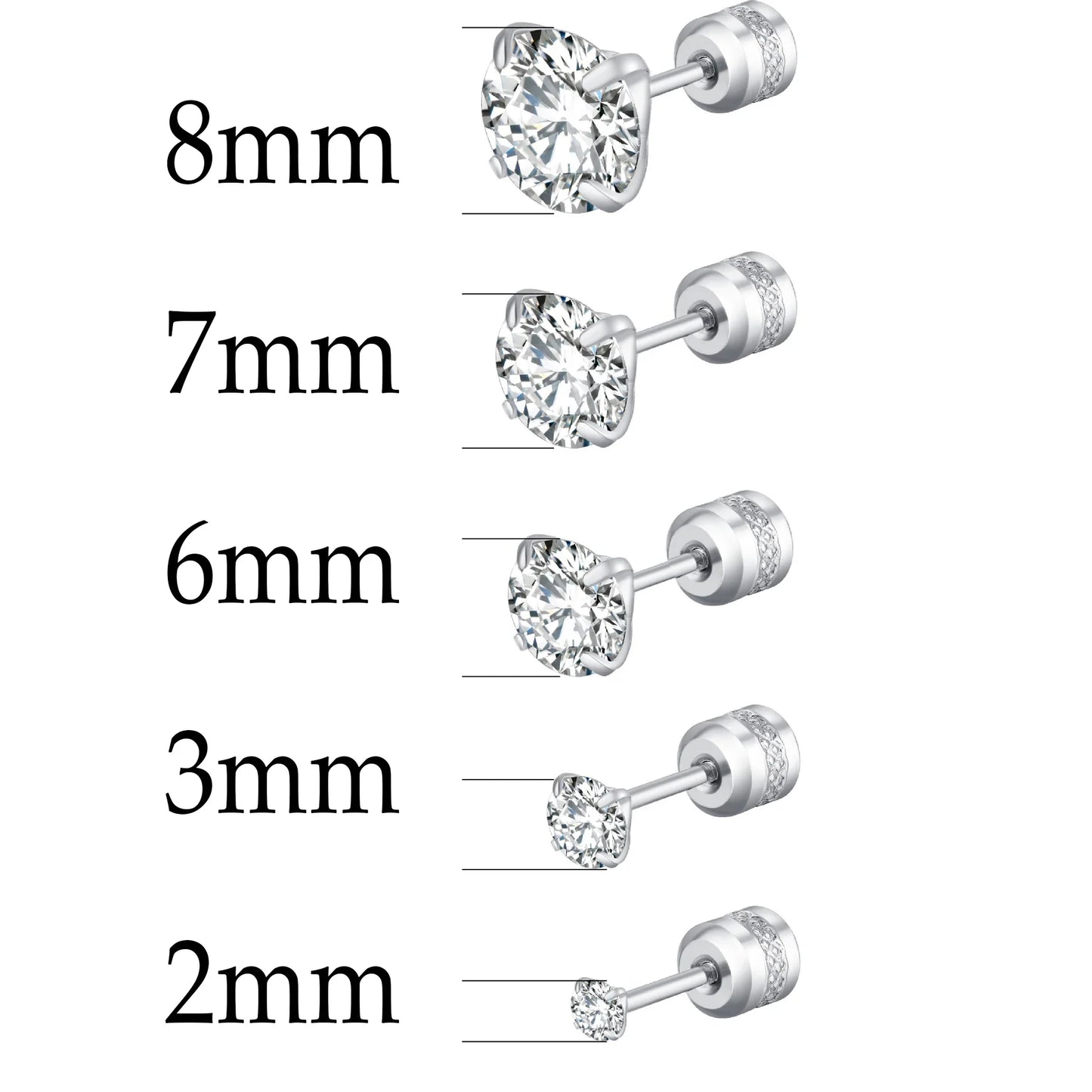 Stainless Steel Titanium Stud Earrings | 4 Color CZ Crystal Screw Back Earrings for Women