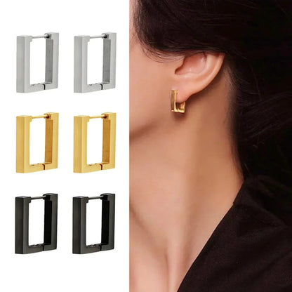 Geometric Stainless Steel Hoop Earrings | Square Triangle Punk Jewelry for Men Women