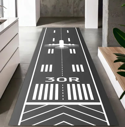 Airplane Runway Runner Rug Cotton Base 3D Print Airplane Runway Rug Black Gold Jet Carpet ModernLiving Room Home Kitchen Decor