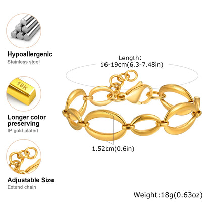 Elliptical Chain Bracelet for Women | Handmade Stainless Steel Jewelry