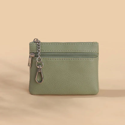 Mini Leather Card Wallet With Zipper | Compact Coin Purse for Women