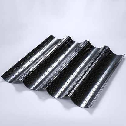 French Bread Baking Pan Nonstick Perforated Carbon Steel Baguette Pan French Bread 3/4 Wave Loaves Loaf Bake Mold Cooking Tray