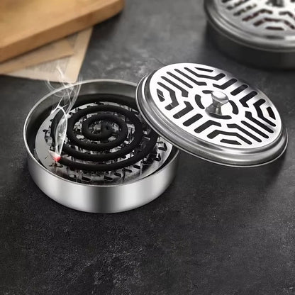 Stainless Steel Mosquito Coil Holder with Lid | Portable Outdoor Mosquito Repellent Burner