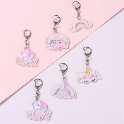 6pcs Rainbow Unicorn Acrylic Keychain Pendant Unicorn Birthday Party Decoration Kids Gifts Baby Shower Wedding Party Favors