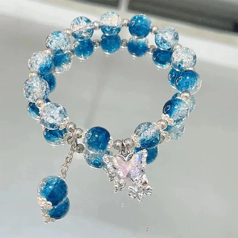 Crystal Butterfly Pendant Bracelet | Colorful Glass Bead Jewelry for Women