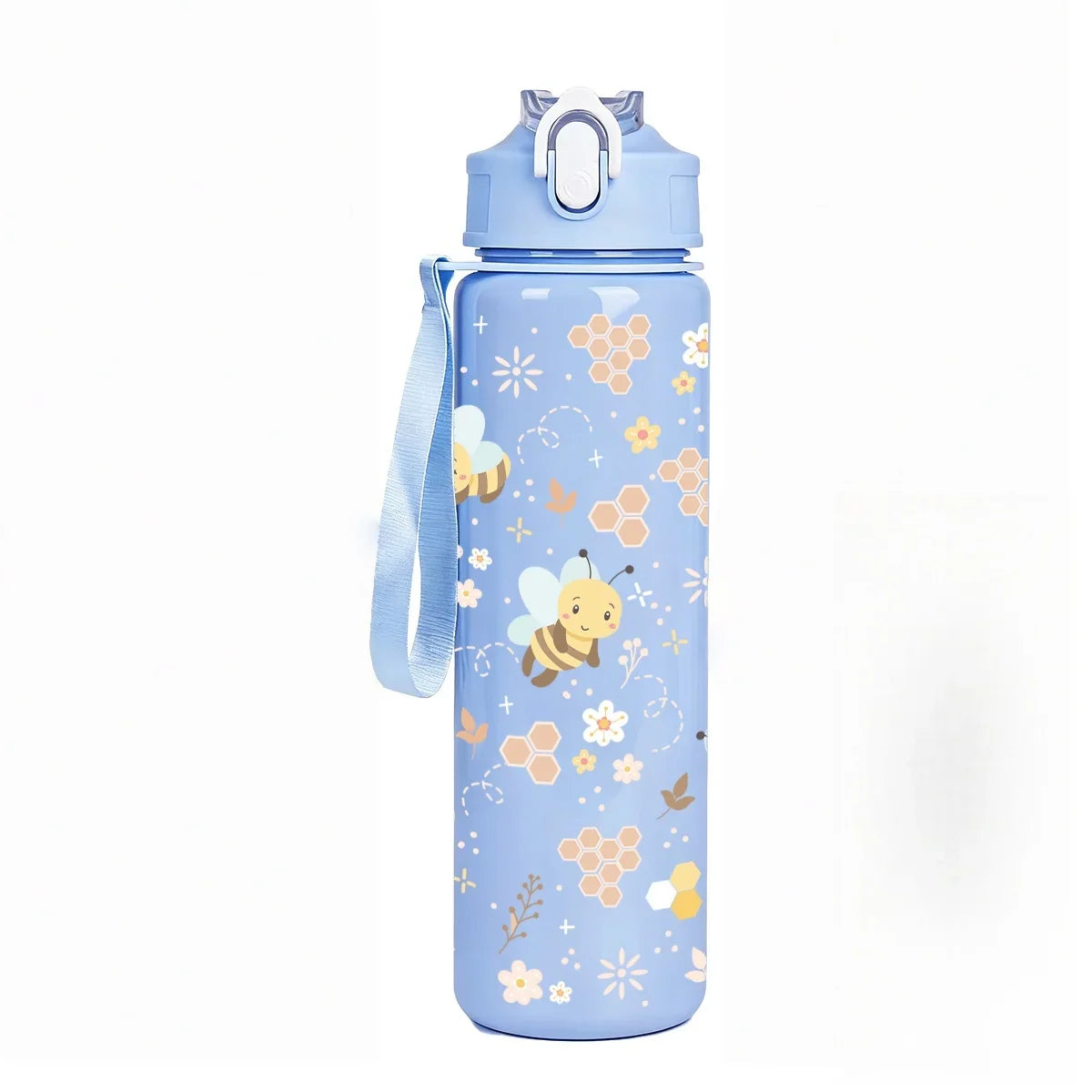 Sweet Honeycomb Bee Pattern Reusable Plastic Water Bottle | Lightweight Leakproof Flip Top Cup for Kids Girls