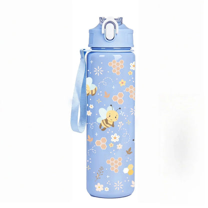Sweet Honeycomb Bee Pattern Reusable Plastic Water Bottle | Lightweight Leakproof Flip Top Cup for Kids Girls