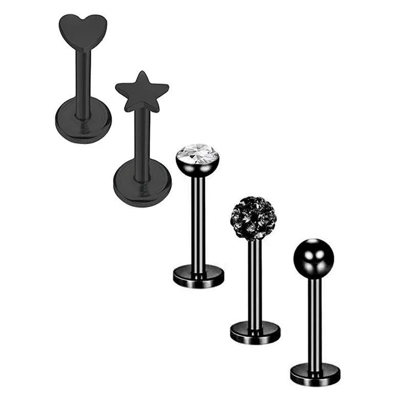 5pcs Tragus Stud Earring Set | Heart CZ Cartilage Piercing Jewelry