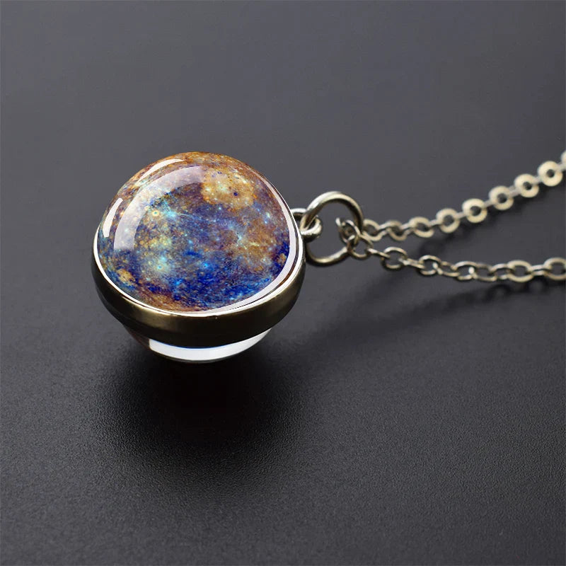 Solar System Glass Ball Pendant Necklace | Astronomy Galaxy Jewelry