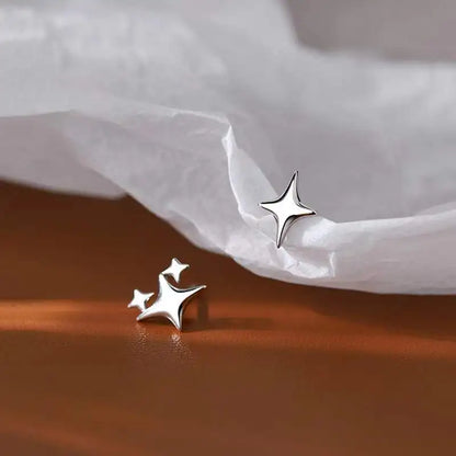 VENTFILLE Gold Star Stud Earrings | Asymmetrical 925 Silver Fashion Jewelry for Women