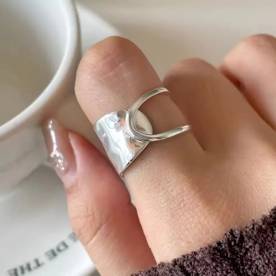 VENTFILLE 925 Sterling Silver Irregular Ring | Geometric Minimalist Jewelry for Women