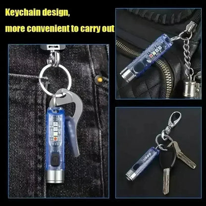 Mini Keychain Flashlight Type-C Fast Charging IP66 Waterproof Torch Lamp With Magnet Multifunction Warning Camping Flashlight | Compact EDC LED Light