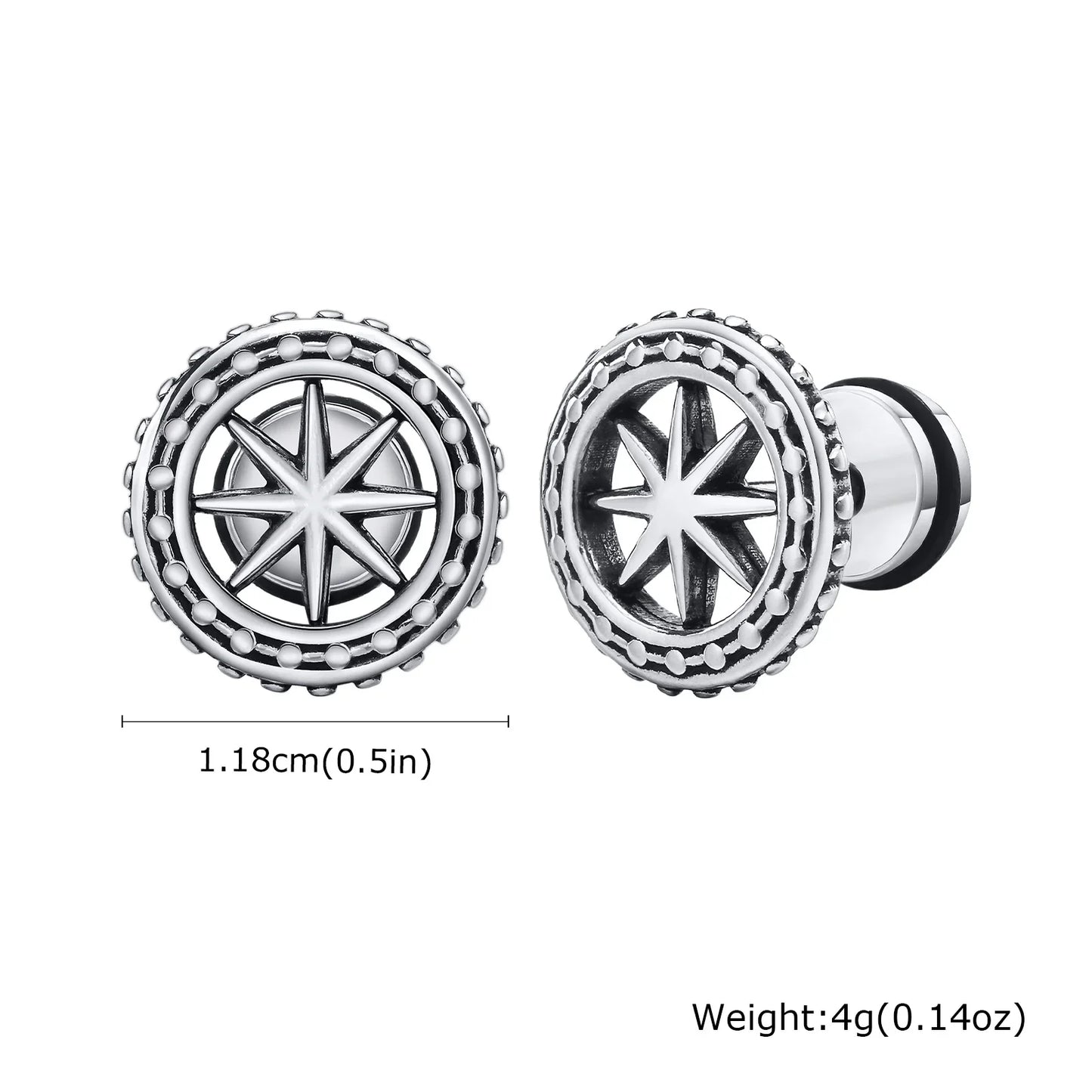 Vintage Men's Compass Stud Earrings | Stainless Steel Eight-Pointed Star Fashion Jewelry