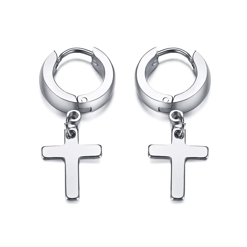 Stainless Steel Cross Earrings for Men | Religious Stud Earrings