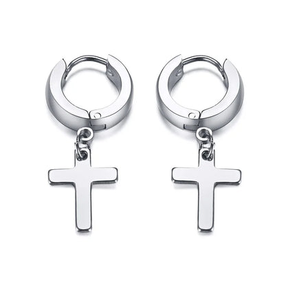 Stainless Steel Cross Earrings for Men | Religious Stud Earrings