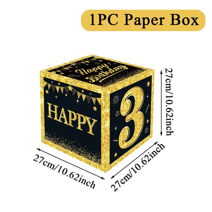 Black and Gold 18th 30th Birthday Box Birthday Party Decorations for Home Birthday Box Happy BIrthday Baby Shower Party Supplies