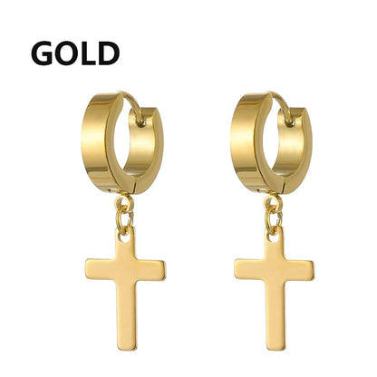 Black Cross Earrings for Men Women | Stainless Steel Punk Studs
