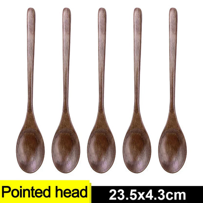 Long Handle Wooden Spoon Set | Natural Wood Soup Scoop for Cooking and Stirring
