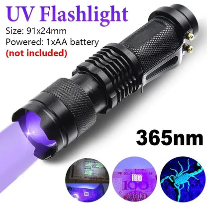 UV Flashlight LED Ultraviolet Torch | Zoomable Mini Inspection Light for Pet Urine and Stains