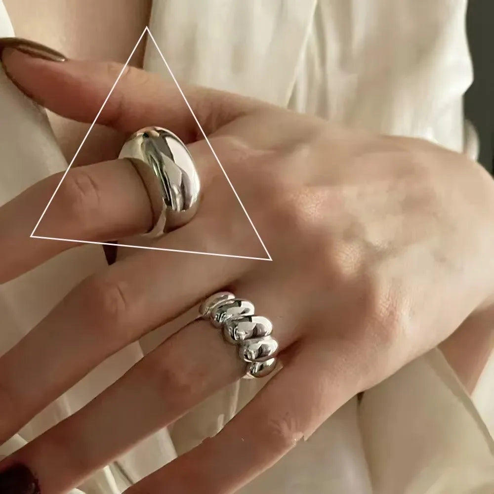 VENTFILLE 925 Sterling Silver Twisted Croissant Ring | Minimalist Chunky Geometric Jewelry