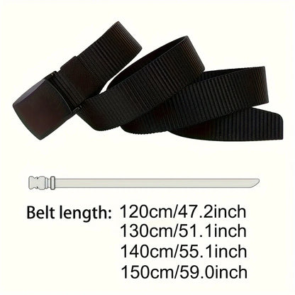 Adjustable Canvas Tactical Belt with Automatic Buckle – Non-Metal Outdoor Casual Belt (120–150 cm | 47–59 in)