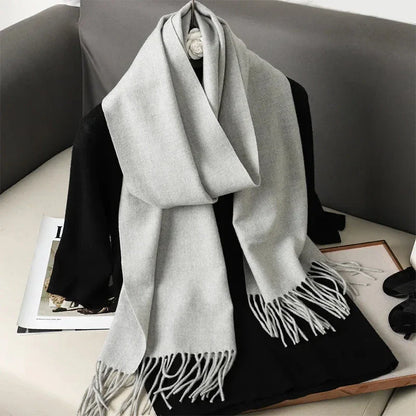 62-Color Winter Cashmere Scarf – Warm Tassel Pashmina Wrap for Women
