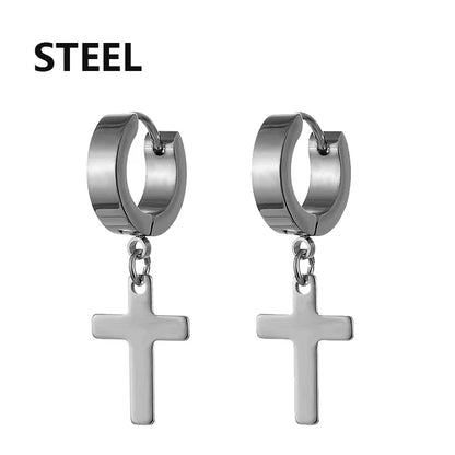 Black Cross Earrings for Men Women | Stainless Steel Punk Studs