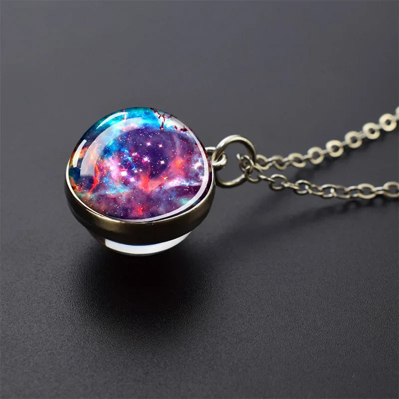 Solar System Glass Ball Pendant Necklace | Astronomy Galaxy Jewelry