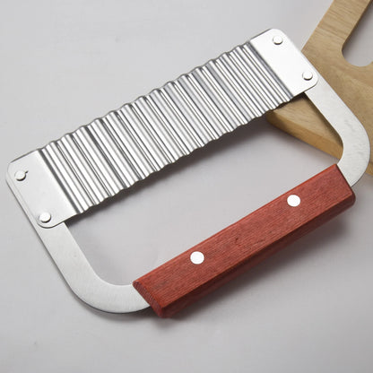 Stainless Steel Wavy Blade Potato Crinkle Cutter with Wooden Handle - Potato Chip Slicer & Vegetable Chopper