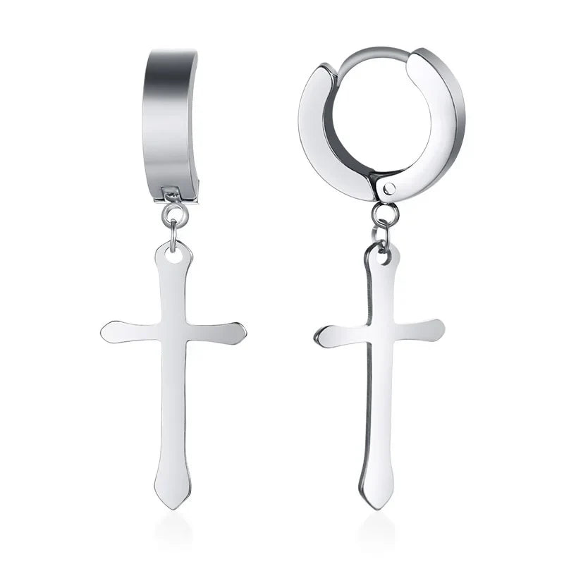 Stainless Steel Cross Earrings for Men | Religious Stud Earrings
