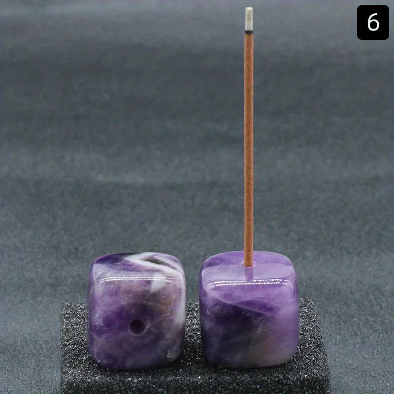 Natural Agate Stone Incense Holder | Square Wire Stick Incense Burner with Unique Pattern