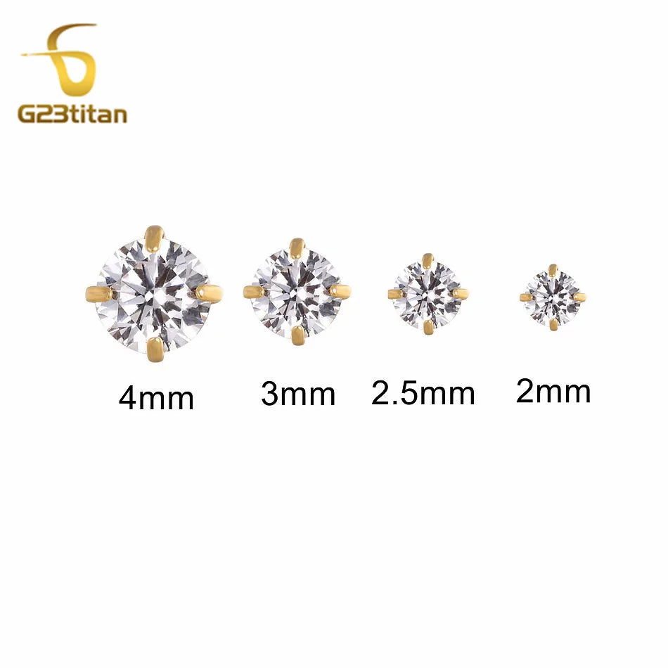 16G 18G Titanium Labret Stud Nose Ring | Zircon Internally Threaded Body Jewelry for Tragus and Helix