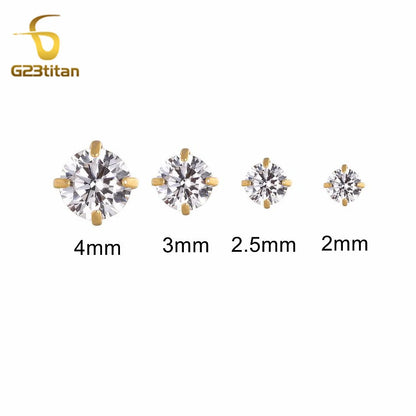 16G 18G Titanium Labret Stud Nose Ring | Zircon Internally Threaded Body Jewelry for Tragus and Helix
