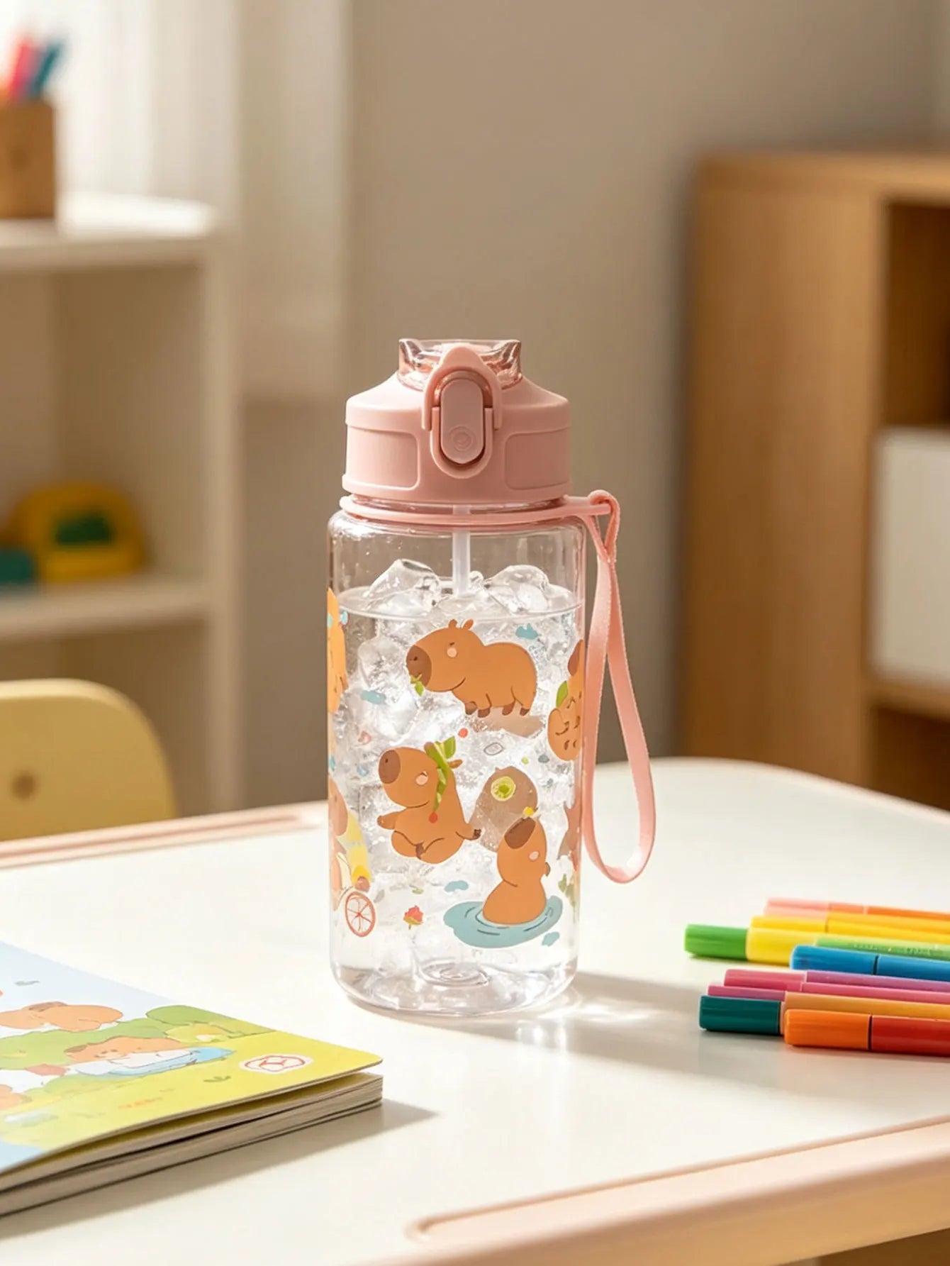 1 Piece 500ml (19 fl oz) Cartoon Printed Straw Cup | Summer Plastic Water Bottle