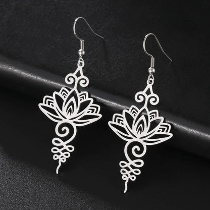 Stainless Steel Unalome Pendant Necklace | Yoga Jewelry with Lotus Flower