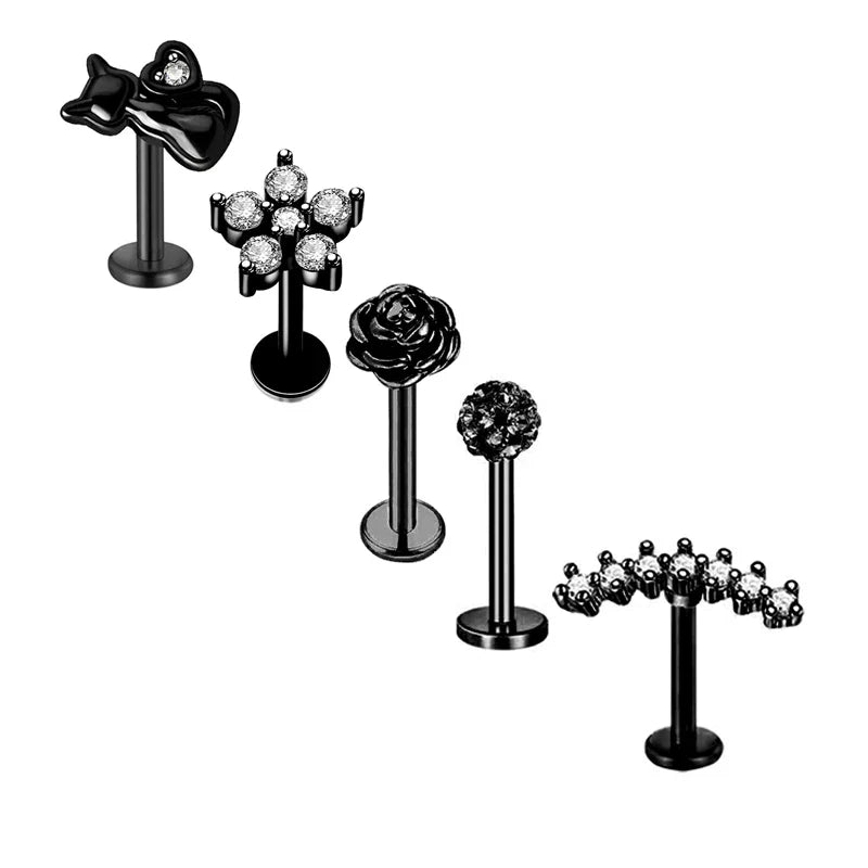 5pcs Mixed Heart Tragus Stud Earring Set | Cartilage Helix Lip Piercing Jewelry