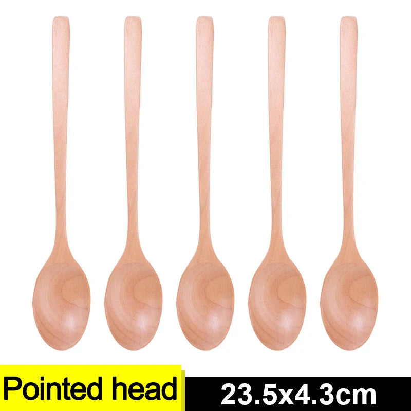 Long Handle Wooden Spoon Set | Natural Wood Soup Scoop for Cooking and Stirring