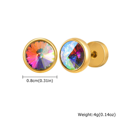 8mm Stainless Steel Screw Back Earrings for Men | Faceted Zircon Studs