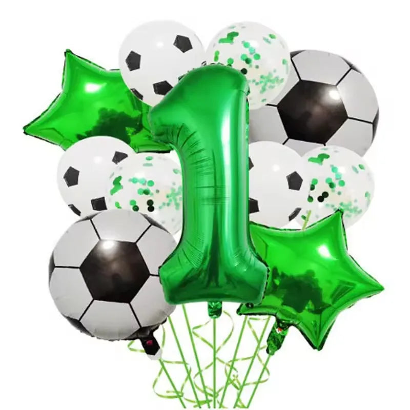11pcs Football Foil Balloons Soccer Party Decorations | Green Number Ball Set