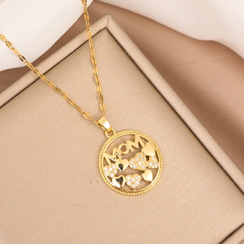 Mama Heart Pendant Necklace | Stainless Steel Crystal Choker for Women